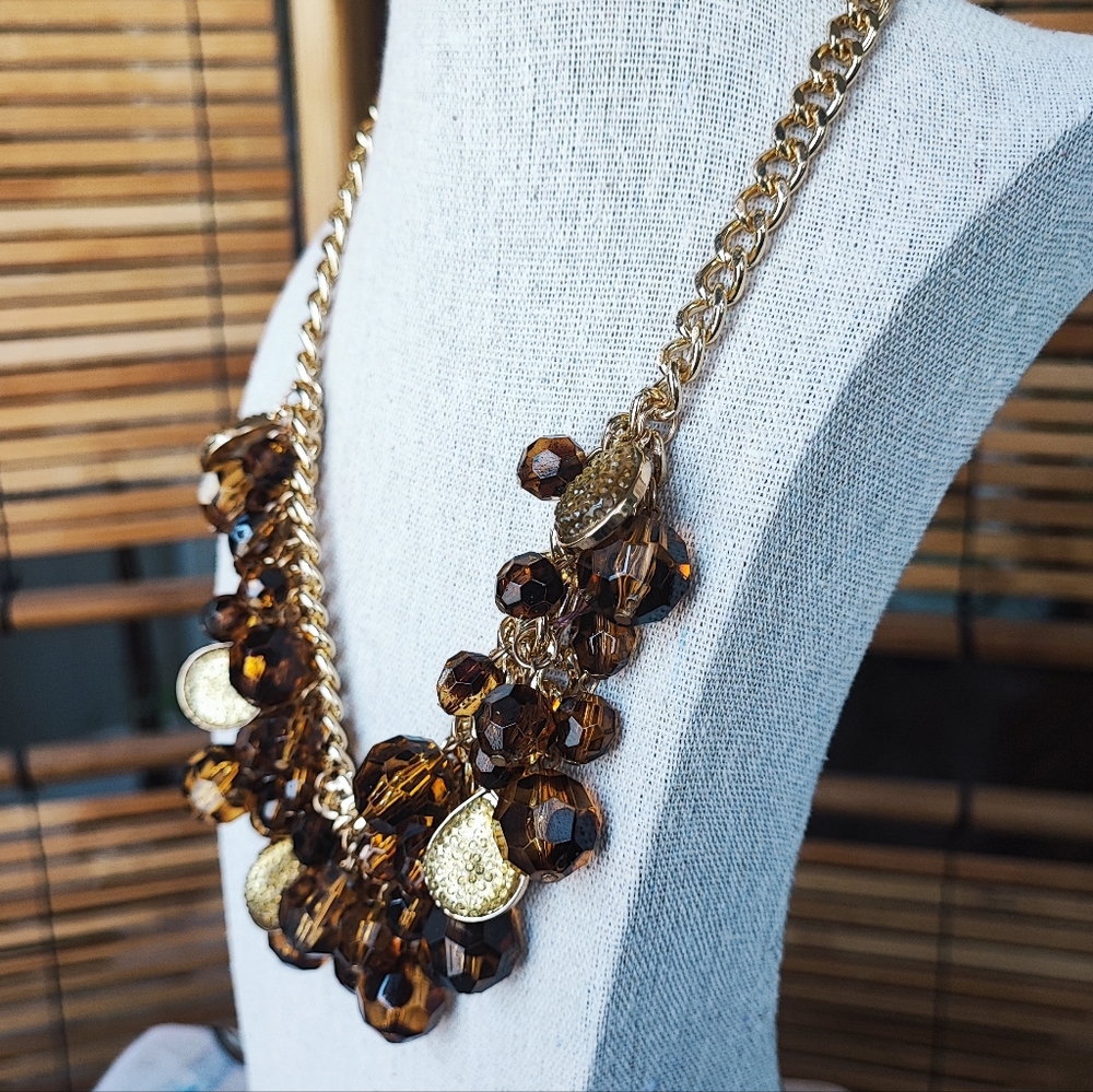 Acrylic Faceted Root Beer Citrine Molded Plastic Teardrop Necklace Unsigned EUC